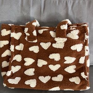 Anthropologie Brown Heart Pattern Tote Bag